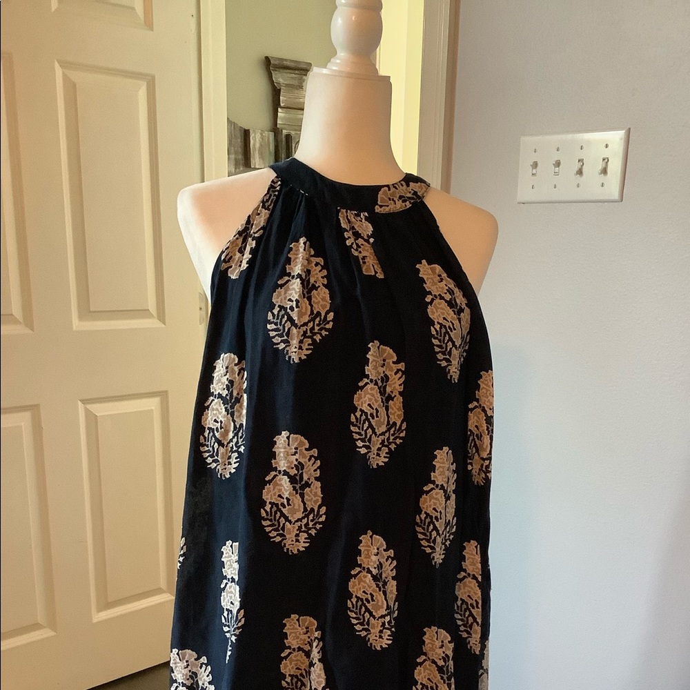 Sleeveless Black Mini Dress with Gold Medallion Print